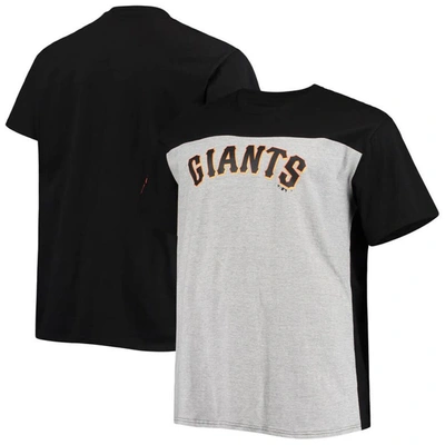 Fanatics Men's  Black And Heathered Gray San Francisco Giants Big And Tall Colorblock T-shirt In Black,heathered Gray