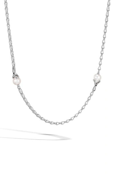 John Hardy Bamboo Chain Necklace With Pearls, 36" In Silver/ Pearl