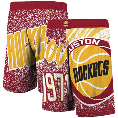 Mitchell & Ness Men's Mitchell Ness Red Houston Rockets Hardwood Classics Jumbotron Sublimated Shorts