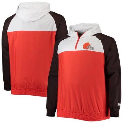 New Era Men's  Orange, Brown Cleveland Browns Big And Tall League Raglan Quarter-zip Hoodie In Orange,brown