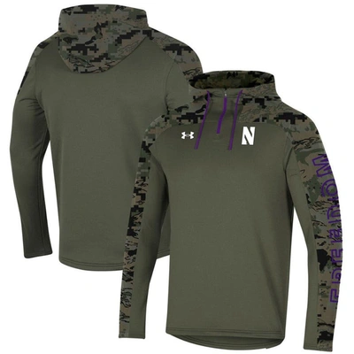 Under Armour Olive Northwestern Wildcats Freedom Quarter-zip Pullover Hoodie