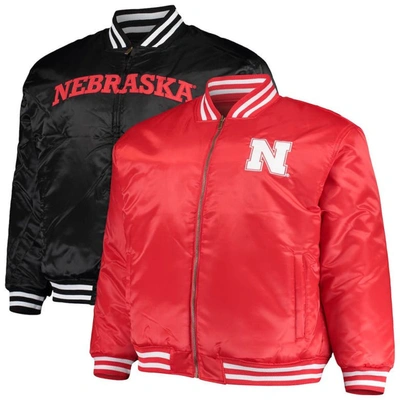 Profile Men's Scarlet, Black Nebraska Huskers Big And Tall Reversible Satin Full-zip Jacket In Scarlet,black