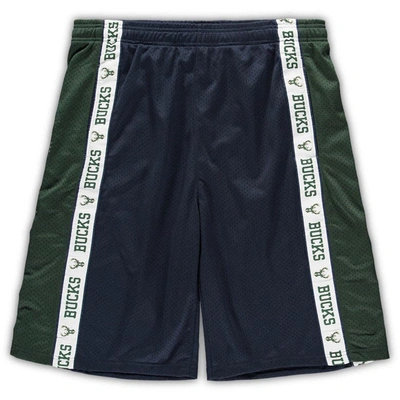 Fanatics Men's  Navy And Hunter Green Milwaukee Bucks Big And Tall Tape Mesh Shorts In Navy,hunter Green