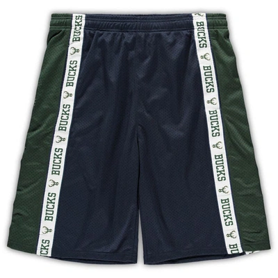 Fanatics Men's  Navy And Hunter Green Milwaukee Bucks Big And Tall Tape Mesh Shorts