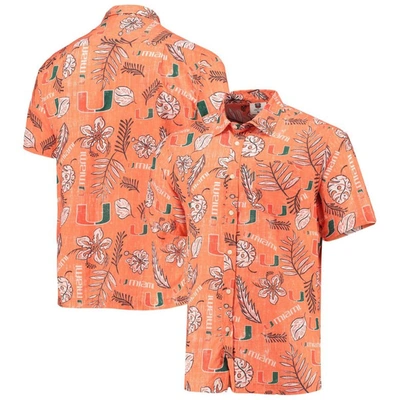 Wes & Willy Orange Miami Hurricanes Vintage Floral Button-up Shirt