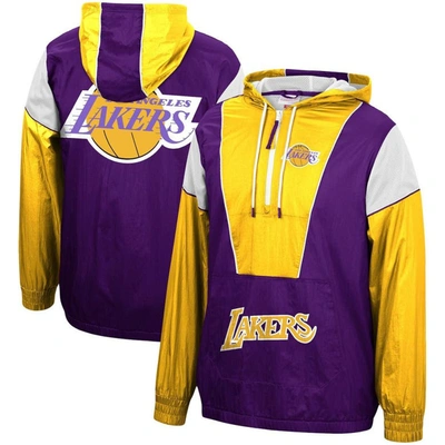 Mitchell & Ness Men's Purple, Gold Los Angeles Lakers Hardwood Classics Highlight Reel Windbreaker Half-zip Hoodie J