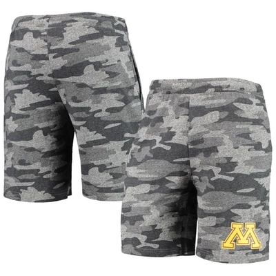 Concepts Sport Men's  Charcoal, Gray Minnesota Golden Gophers Camo Backup Terry Jam Lounge Shorts In Charcoal,gray
