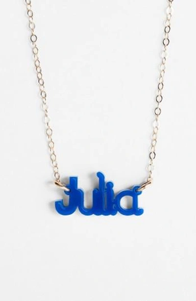 Moon And Lola 'zebra Block Font' Personalized Nameplate Pendant Necklace In Cobalt/ Gold