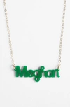 Moon And Lola 'zebra Block Font' Personalized Nameplate Pendant Necklace In Emerald/ Gold