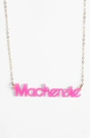 Moon And Lola 'zebra Block Font' Personalized Nameplate Pendant Necklace In Hot Pink/ Gold