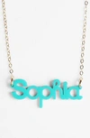 Moon And Lola 'zebra Block Font' Personalized Nameplate Pendant Necklace In Robins Egg/ Gold