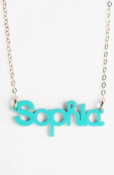 Moon And Lola 'zebra Block Font' Personalized Nameplate Pendant Necklace In Robins Egg/ Gold