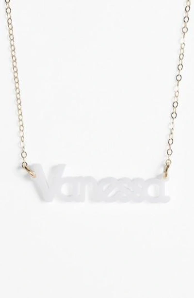 Moon And Lola 'zebra Block Font' Personalized Nameplate Pendant Necklace In Snow/ Gold