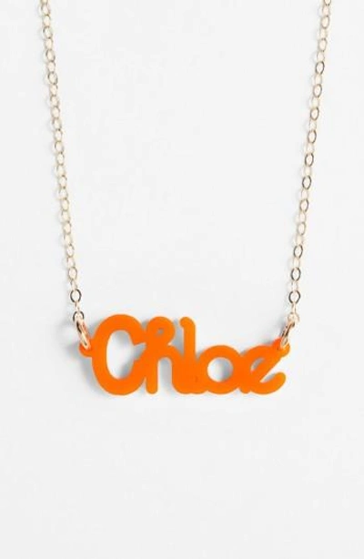 Moon And Lola 'zebra Block Font' Personalized Nameplate Pendant Necklace In Tangerine/ Gold
