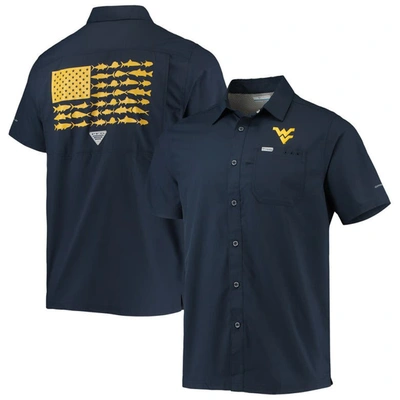 Columbia Pfg Navy West Virginia Mountaineers Slack Tide Camp Button-up Shirt