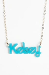 Moon And Lola 'zebra Block Font' Personalized Nameplate Pendant Necklace In Turquoise/ Gold