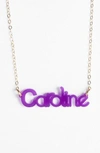 Moon And Lola 'zebra Block Font' Personalized Nameplate Pendant Necklace In Violet/ Gold