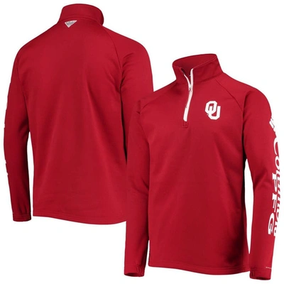 Columbia Crimson Oklahoma Sooners Terminal Tackle Fleece Raglan Omni-shade Quarter-zip Jacket In Ok Red Vel