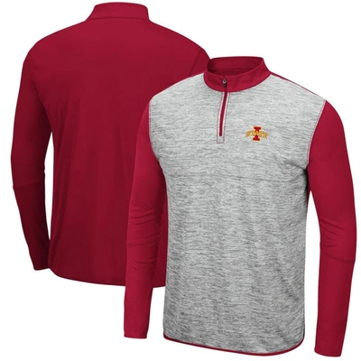Colosseum Men's Heathered Gray, Cardinal Iowa State Cyclones Prospect Quarter-zip Jacket In Heathered Gray,cardinal