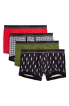 2(x)ist 4-pack No-show Stretch Trunks In Houndstooth/black/tango Red