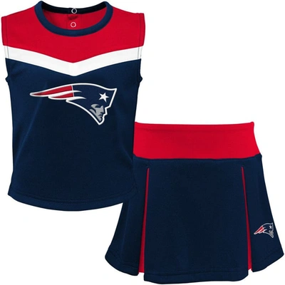 Outerstuff Kids' Big Girls Navy And Red New England Patriots Two-piece Spirit Cheerleader Set In Navy,red