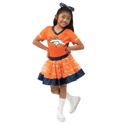 Jerry Leigh Kids' Girls Youth Orange Denver Broncos Tutu Tailgate Game Day V-neck Costume