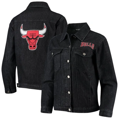 The Wild Collective Black Chicago Bulls Patch Denim Button-up Jacket