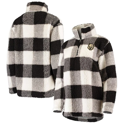 G-iii 4her By Carl Banks Women's Black And White Vegas Golden Knights Plaid Sherpa Quarter-zip Jacket In Black,white