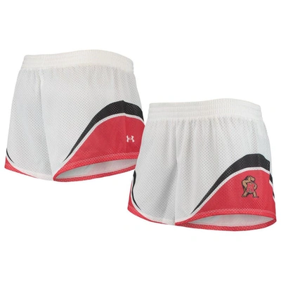 Under Armour Women's  White And Red Maryland Terrapins Mesh Shorts In White,red