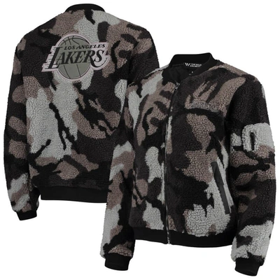 The Wild Collective Black Los Angeles Lakers Camo Sherpa Full-zip Bomber Jacket
