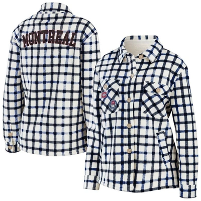 Wear By Erin Andrews Oatmeal Montreal Canadiens Plaid Button-up Shirt Jacket