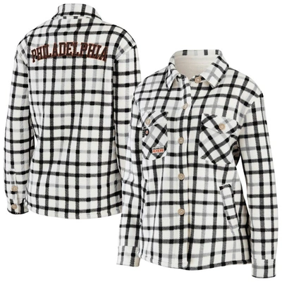 Wear By Erin Andrews Oatmeal Philadelphia Flyers Plaid Button-up Shirt Jacket