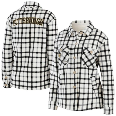 Wear By Erin Andrews Oatmeal Pittsburgh Penguins Plaid Button-up Shirt Jacket