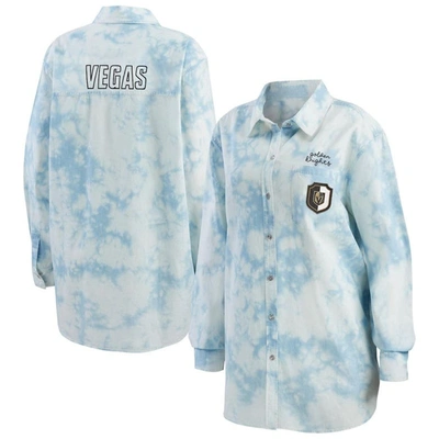 Wear By Erin Andrews White Vegas Golden Knights Oversized Tie-dye Button-up Denim Shirt