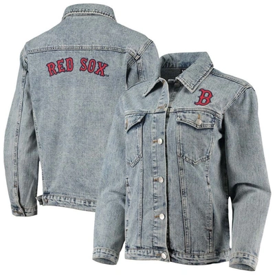 The Wild Collective Women's  Boston Red Sox Team Patch Denim Button-up Jacket In Blue
