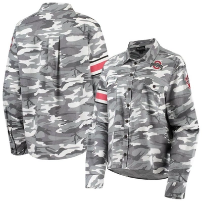 The Wild Collective Gray Ohio State Buckeyes Camo Flannel Button-up Long Sleeve Shirt