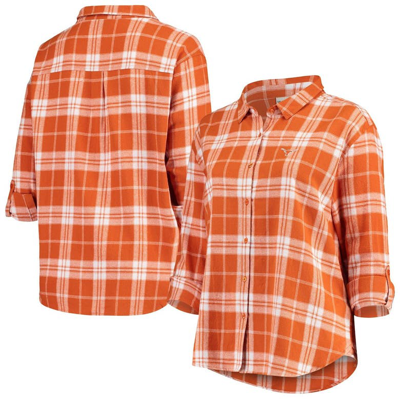 Ug Apparel Texas Orange Texas Longhorns Plus Size Missy Boyfriend Plaid Flannel Button-up Shirt In Burnt Orange