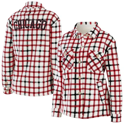 Wear By Erin Andrews Oatmeal Chicago Bulls Plaid Button-up Shirt Jacket