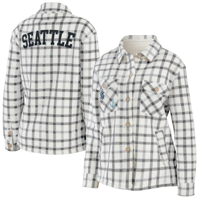 Wear By Erin Andrews Oatmeal Seattle Kraken Plaid Button-up Shirt Jacket