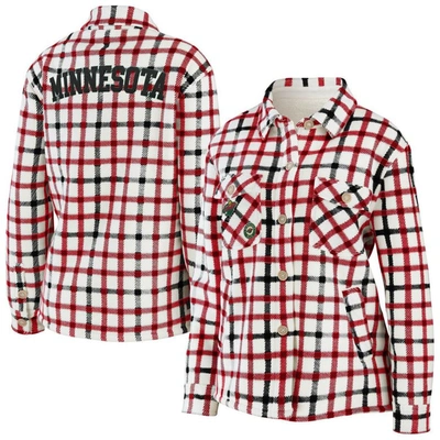Wear By Erin Andrews Oatmeal Minnesota Wild Plaid Button-up Shirt Jacket