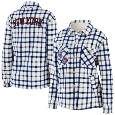 Wear By Erin Andrews Oatmeal New York Rangers Plaid Button-up Shirt Jacket