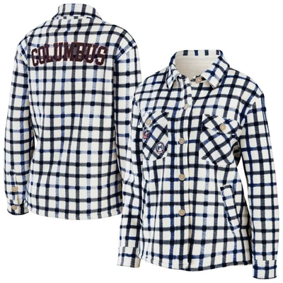 Wear By Erin Andrews Oatmeal Columbus Blue Jackets Plaid Button-up Shirt Jacket