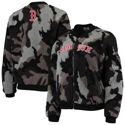 The Wild Collective Black Boston Red Sox Camo Sherpa Full-zip Bomber Jacket