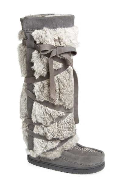 Manitobah Mukluks Genuine Rabbit Fur Tall Wrap Boot In Charcoal
