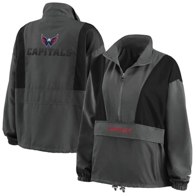 Wear By Erin Andrews Charcoal Washington Capitals Popover Packable Half-zip Jacket