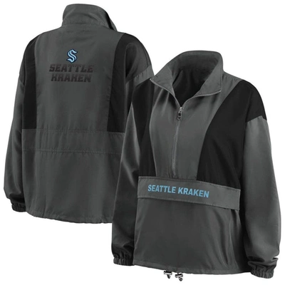 Wear By Erin Andrews Charcoal Seattle Kraken Popover Packable Half-zip Jacket