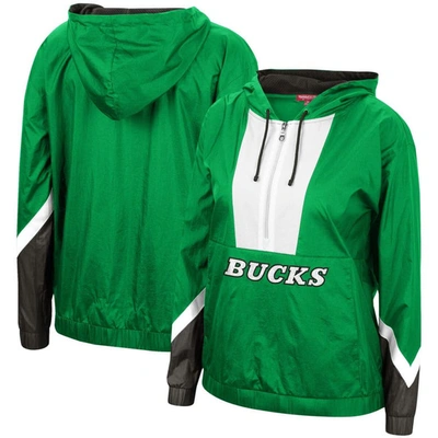 Mitchell & Ness Women's  Green Milwaukee Bucks Half-zip Windbreaker 2.0 Hoodie Jacket