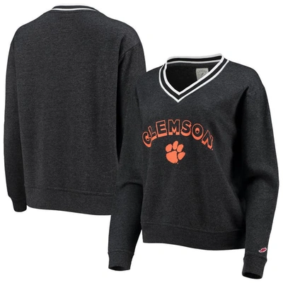 League Collegiate Wear Heathered Black Clemson Tigers Victory Springs Tri-blend V-neck Pullover Swea In Heather Black