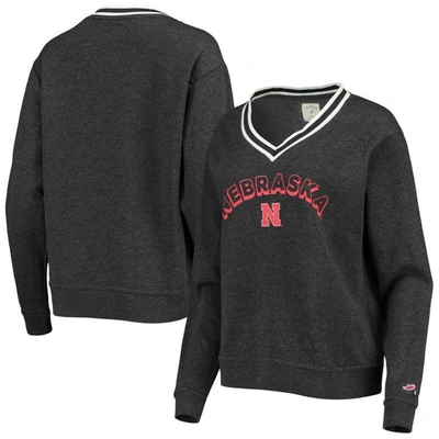League Collegiate Wear Heathered Black Nebraska Huskers Victory Springs Tri-blend V-neck Pullover Sw