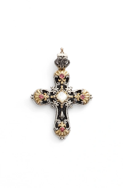 Konstantino Nemesis Mother-of-pearl & Pink Tourmaline Cross Pendant In Multi